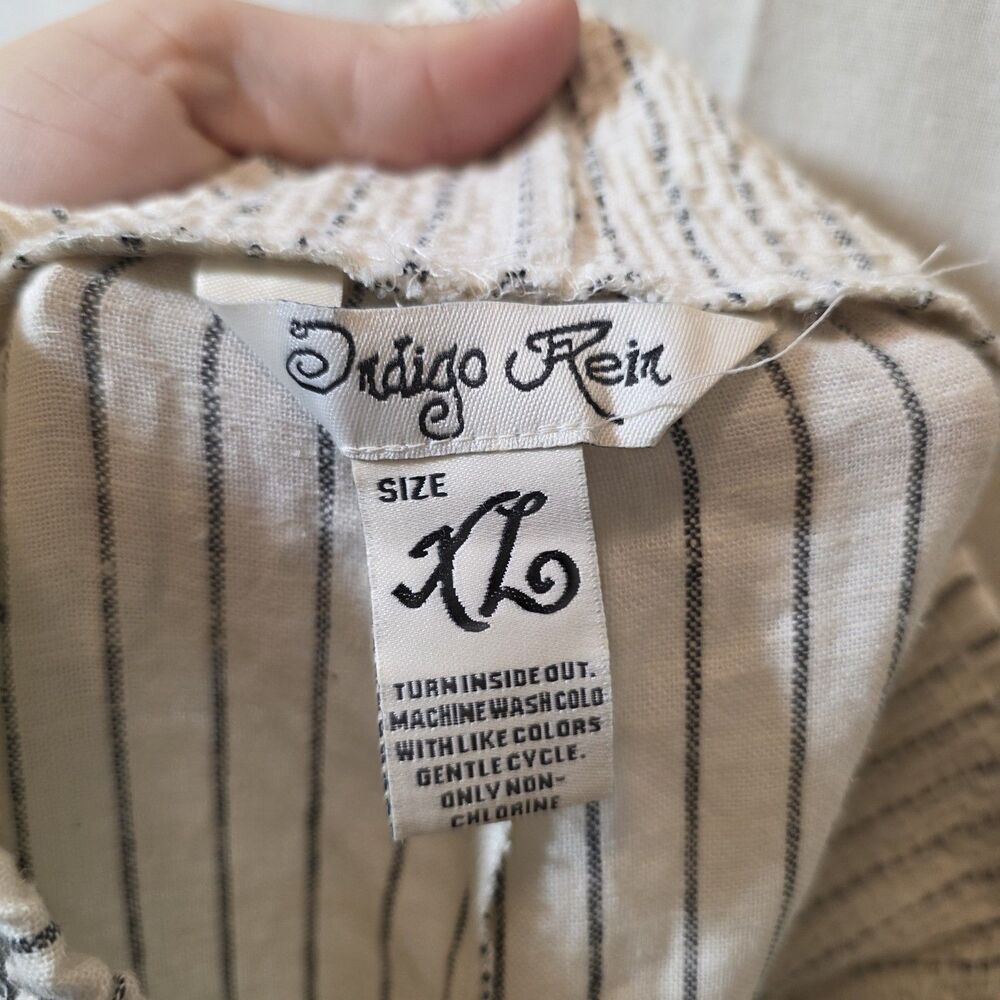 Indigo Rein Womens XL Cream Black Stripe Wide Leg Linen Blend Pants Smocked - Picture 5 of 7